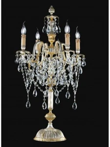 LAMPADA DA TAVOLO FLAMBEAU IN OTTONE E CRISTALLO DI SWAROVSKI - Picture 1 of 2
