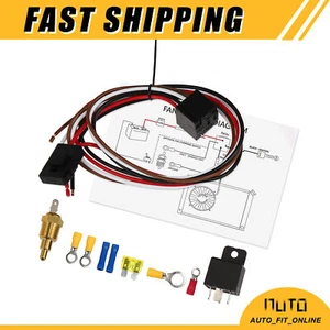 1 Set Electric Fan Relay Kit w/ 185'F on-175'F off Thread-In Probe 40A Universal - Picture 1 of 9
