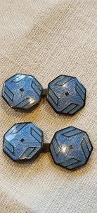 A & Z Sterling Silver Guilloche Enamel Cuff Cufflinks - Picture 1 of 4