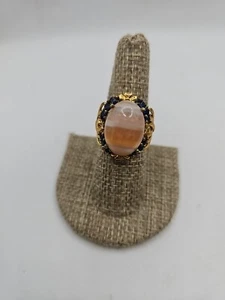 Anillo Karis talla 6,75 tono dorado superpuesto bandas ágata con detalles en azul marino - Imagen 1 de 7