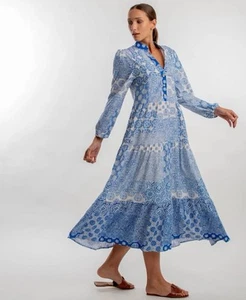 Zara Blue White Flora Print Midi Dress Size L - Picture 1 of 5