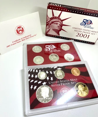 2001 United States Mint Silver Proof Set 10 Coin Set with COA & OGP - Image 1 of 4