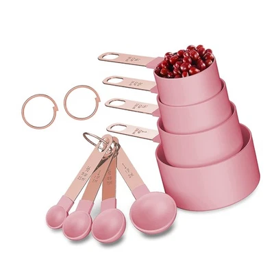 Rose Gold Stainless Steel Handle Measuring Cups and Spoons Set, 8 Piece Stack... - Image 1 of 4