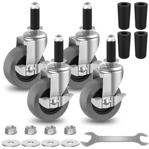3 Inch Expanding Stem Caster Wheels Set of 4 with Side Brake, Heavy Duty Metr... - Picture 1 of 8