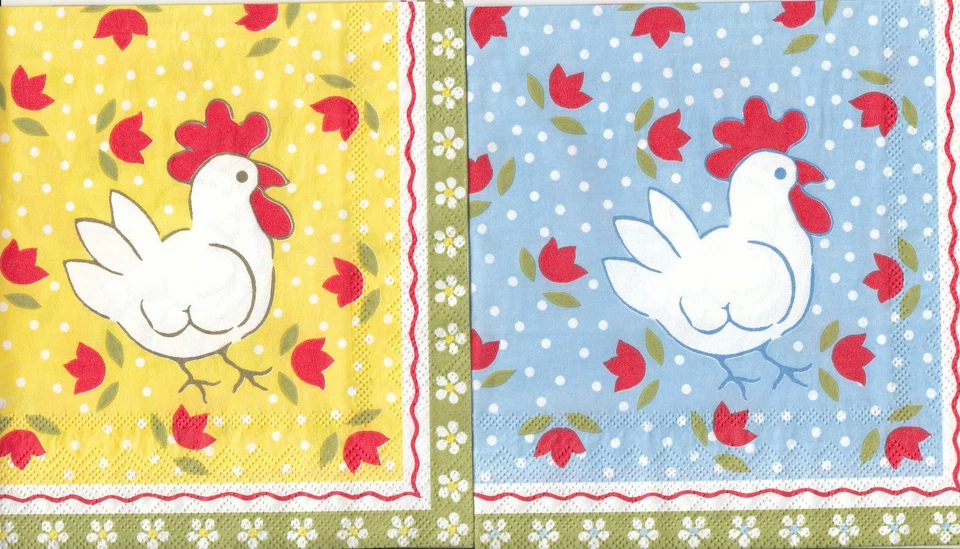 2 Tovaglioli di Carta Lunch Tovaglioli (G4-16) Pollo Bianco - Giallo e Blu - Immagine 1 di 1