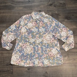 Coldwater Creek Women’s Button Up Shirt 100% Linen Pastel Rose Floral Size pXL - Picture 1 of 10
