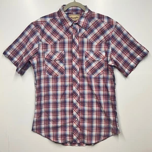 Wrangler Western Shirt Plaid Short Sleeve Snap Button Front Mens Size M - Picture 1 of 9