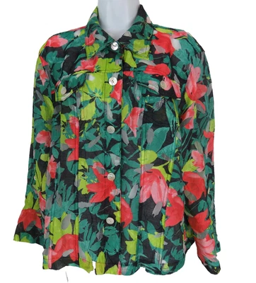 Ruby Rd. Favorites Semi-Sheer Button Up Jacket Floral Blue Ladies Size 18 - Image 1 of 4