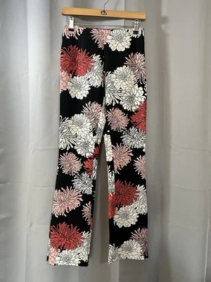 GUESS Floral Print Flare Trousers, Black, Pink & Red, US Size 27 UK 10 - Image 1 of 4