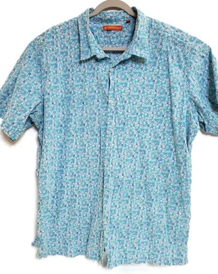 Рубашка мужская Tori Richard 2XL синяя с цветочным рисунком гавайская хлопковая спандекс повседневная на пуговицах - Изображение 1 из 4