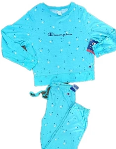 Champion Pyjama Schlafset 2-teilig Gr. Medium Damen Blau Sterne Logo Neu - Bild 1 von 8