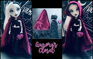 Rainbow High Custom Burgundy Velvet Cape Hood 2pc Black Lace Set Heart Purse 539 - Picture 1 of 2