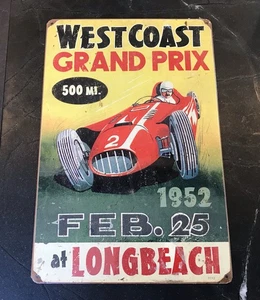 1952 Long Beach Westcoast Grand Prix Reproduktion Blechschild 18 x 12 Zoll - Bild 1 von 4