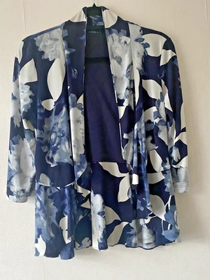 Roman Navy & White Floral Waterfall Jacket Size 10 - Image 1 of 4