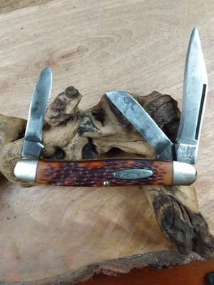 复古 Kabar USA 1100 3 刀片 Stockman 口袋刀 3 7/8 封闭二手 — 第 1/4 张图片