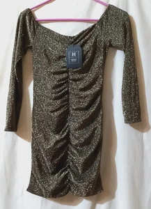 Hidden Brand S Club Bodycon-Minikleid Gold Glitzer Rüschen Langarm - Bild 1 von 7