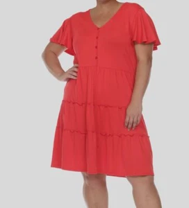 White Mark Womens Red Short Sleeve V Neck Tiered Midi Dress Plus Size 1XL - Picture 1 of 2