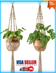 2 Pack Macrame Plant Hangers Indoor Hanging Planter Basket Decorative Flower Pot - Picture 1 of 11