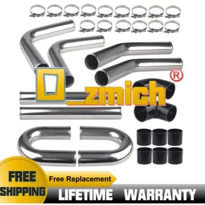 2.5" 63mm Aluminum Universal Intercooler Turbo Piping pipe Kit + Black hose kits - image 1 of 4