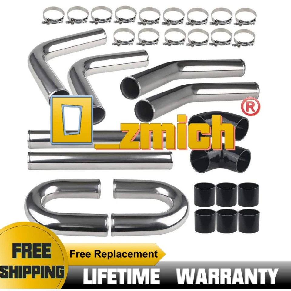 Universal 3" 76mm Turbo Intercooler Alluminio Piping DIY Intercooler Pipe Kit BK - Immagine 1 di 4