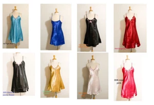 Women Satin Silky Lingerie Sleepwear Night Gown Noodle Strap Sleep Dress - Picture 1 of 22