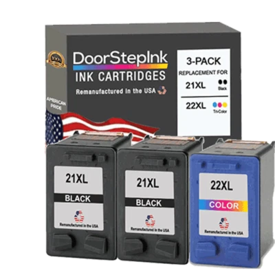 Cartucho de tinta compatível DoorStepInk para HP 21XL 22XL BK CLR 3PK-USA - Imagem 1 de 4