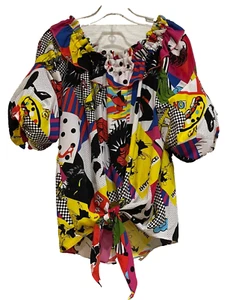 JEFF GALLANO PARIS Blouse/Top-Colorful Poly Pop Art Design, Short Sleeve, Sz 1=S - Picture 1 of 8