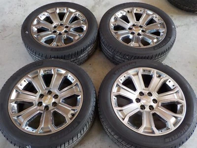 Factory 22x9" GMC Denali wheels 6x5.5 on Michelin 285/45R22 tires DOT 3522 - Image 1 of 4