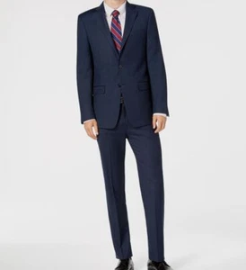 $641 Calvin Klein 50R Mens Blue Slim X Fit 2 Piece Wool Suit Pants Jacket Blazer - Picture 1 of 7