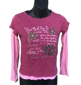 GAP Kids Girls Long Sleeve Tee T Shirt Top Size XL 12 Pink Overlay Love Quotes - Picture 1 of 7