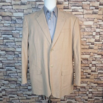 Perry Ellis Jacket Sport Coat Mens 46R Tan Linen Cotton Double Vented - Image 1 of 4