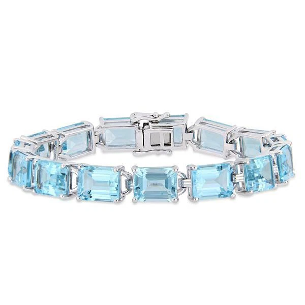 12Ct Simulated Blue Aquamarine Exquisite Tennis Bracelet 14K White Gold Plated - Image 1 of 4