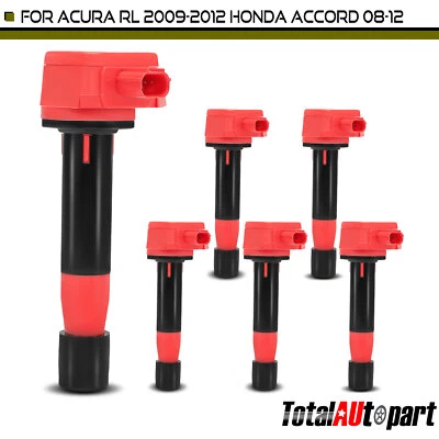 Bobina de encendido roja 6 piezas para Honda Accord 2008-2012 Acura RL 2009-2012 TL TSX 3,5 L Foto 1 de 4