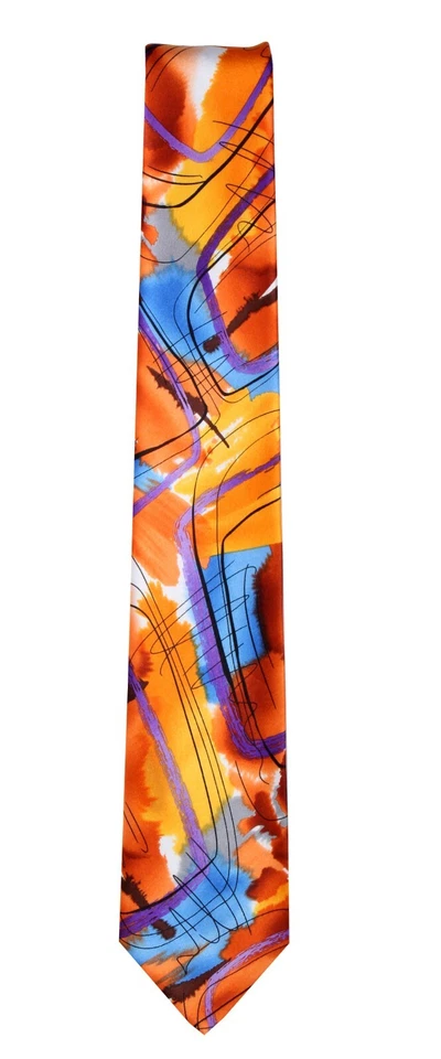 Corbata de diseñador Jerry Garcia para hombre - naranja, lavanda, amarillo y azul - nueva con etiquetas Foto 1 de 1