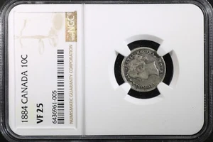 1884 Canada 10 Cents NGC VF25 Silver! Key Date!!! SUPER SHARP COIN!!! - Picture 1 of 4