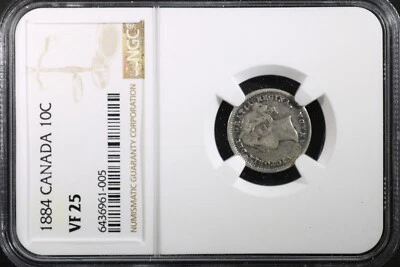 1884 Canada 10 Cents NGC VF25 Silver! Key Date!!! SUPER SHARP COIN!!! - Image 1 of 4
