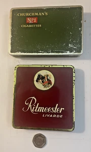 2 VINTAGE TINS CHURCHMANS No1 CIGARETTES-RITMEESTER CIGARS EMPTY (503A) - Picture 1 of 8