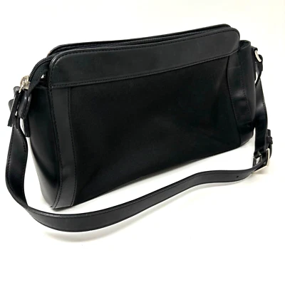 Esprit Womens Handbag Purse Black Faux Leather Nylon Fabric Multiple Pockets - Image 1 of 4
