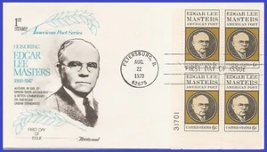 USA4 #1405 U/A FLEETWOOD FDC PB4  Edgar Lee Masters - Picture 1 of 1