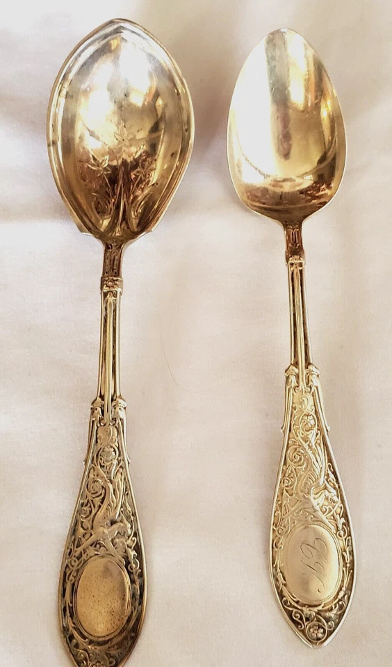 Sterling Whiting Arabesque 1875 Gottesleben Tsp & Preserve Spoon RARE HISTORIC - Image 1 of 4
