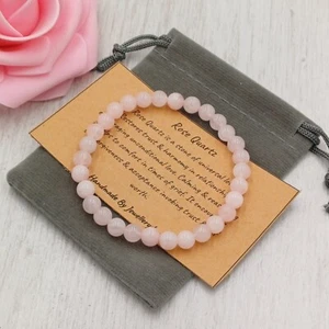 ROSE QUARTZ Bracelet Stretch Handmade +Gift Bag & Card Crystal Gemstone 6mm - Picture 1 of 5