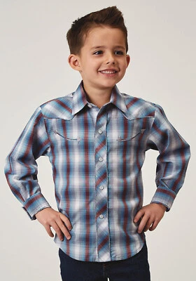 Camisa L/S Roper Kids Boys 1973 Americana gris a cuadros mezcla de algodón Foto 1 de 4