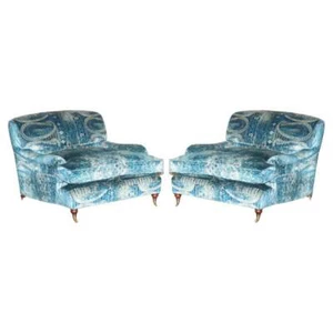 NEW PAIR OF MULBERRY CUSTOM MADE HOWARD LOVE SEAT ARMCHAIRS LEMOND SILK VELVET - Picture 1 of 12