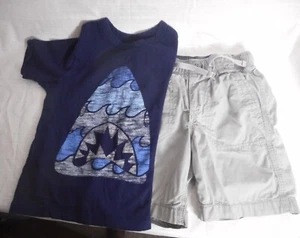 babyGap Toddler 4 years Grey Drawstring Shorts & Blue Cotton SHARK Shirt   - Picture 1 of 18