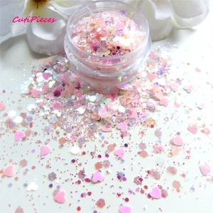 Nail Art Glitter Chunky *SweetHeart* Iridescent Hexagon Pink Hearts 5ml Pot - Picture 1 of 4