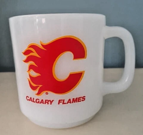 NHL Vintage Calgary Flames GlasBake Milk Glass Coffee Cup Mug Hockey - note flaw Cover