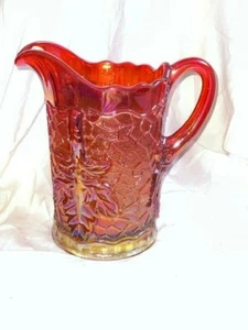 Mosser Glass Pitcher Maple Leaf Amberina Pink Red Marigold Carnival - Picture 1 of 7