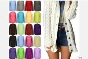 Mädchen Grobstrick Zopfmuster Cardigan Knopf Langarm Pullover Kinder Größen 7-13 - Bild 1 von 1