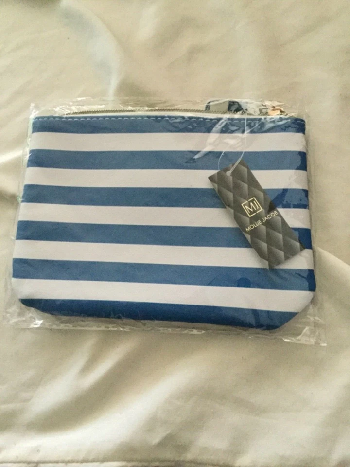 Mollie Jacob Bolsa de Gran Tamaño Azul y Blanco Rayas Playa Elegante Bolso de Maquillaje Foto 1 de 1