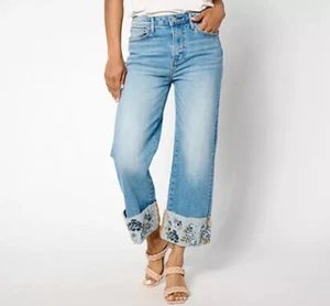 Driftwood Jeans Charlee Embroidered Cuff Jean Bluebell Fleur Reg 6 - Picture 1 of 5